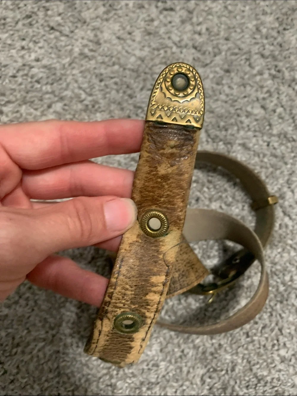 Vintage Brown Distressed Leather Belt with Brass Buckle